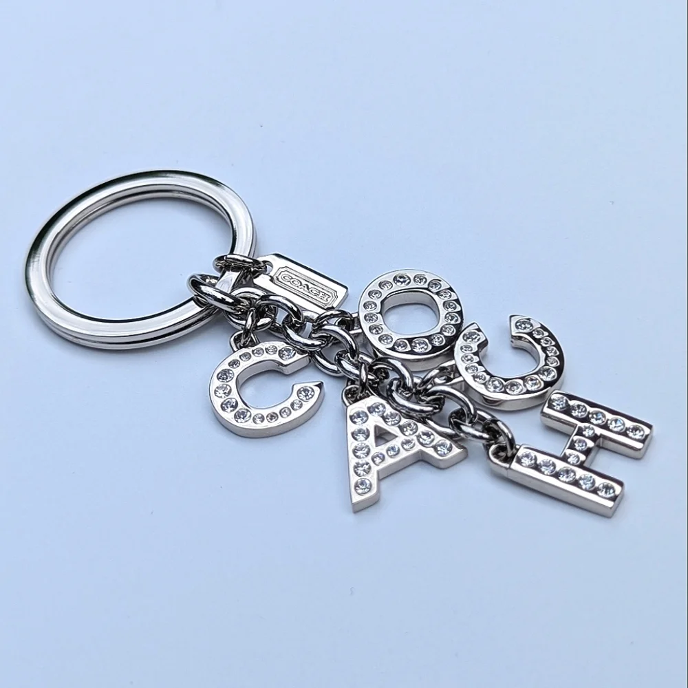 Coach Logo Alphabet Letter Bag Charm Silver Pave Crystal Keychain Pristine - Picture 5 of 7